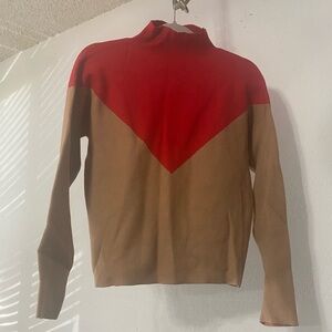 Cynthia Rowley Red and Tan Women's Turtleneck Sweater